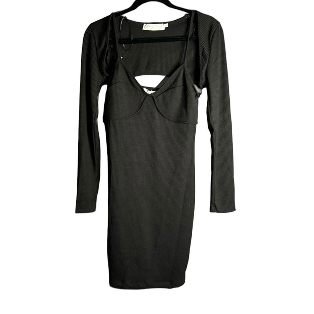 ASTR the Label Black Ribbed Tank Dress With Shrug & Sweetheart Neck Small